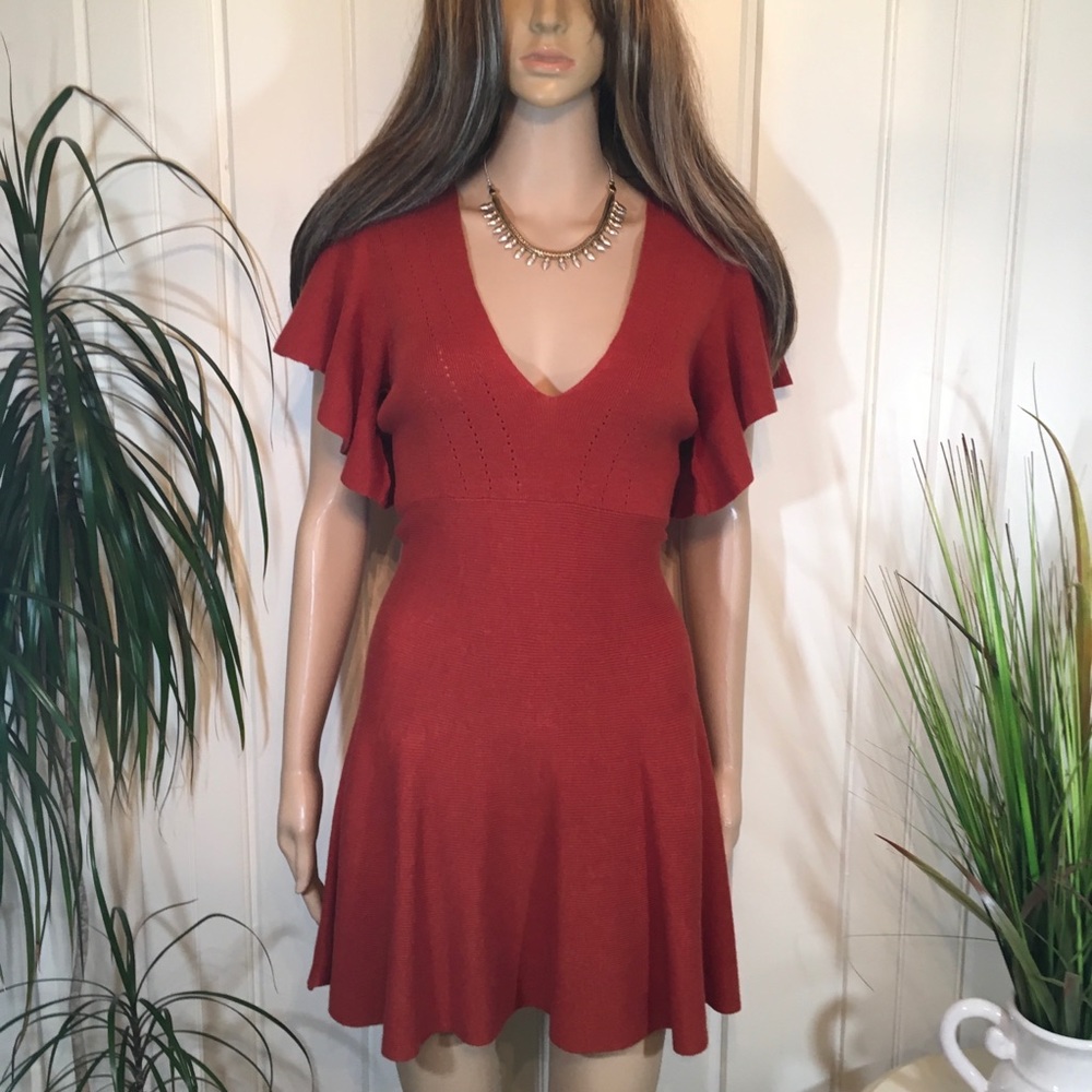 NWOT FREE PEOPLE FLUTTER SLEEVE KNIT DRESS - Picture 3 of 6